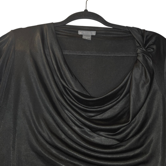 Armani Exchange A E Womens Small Blouse Black Shirt Cowl Neck Slinky Flowy Date - Picture 3 of 10